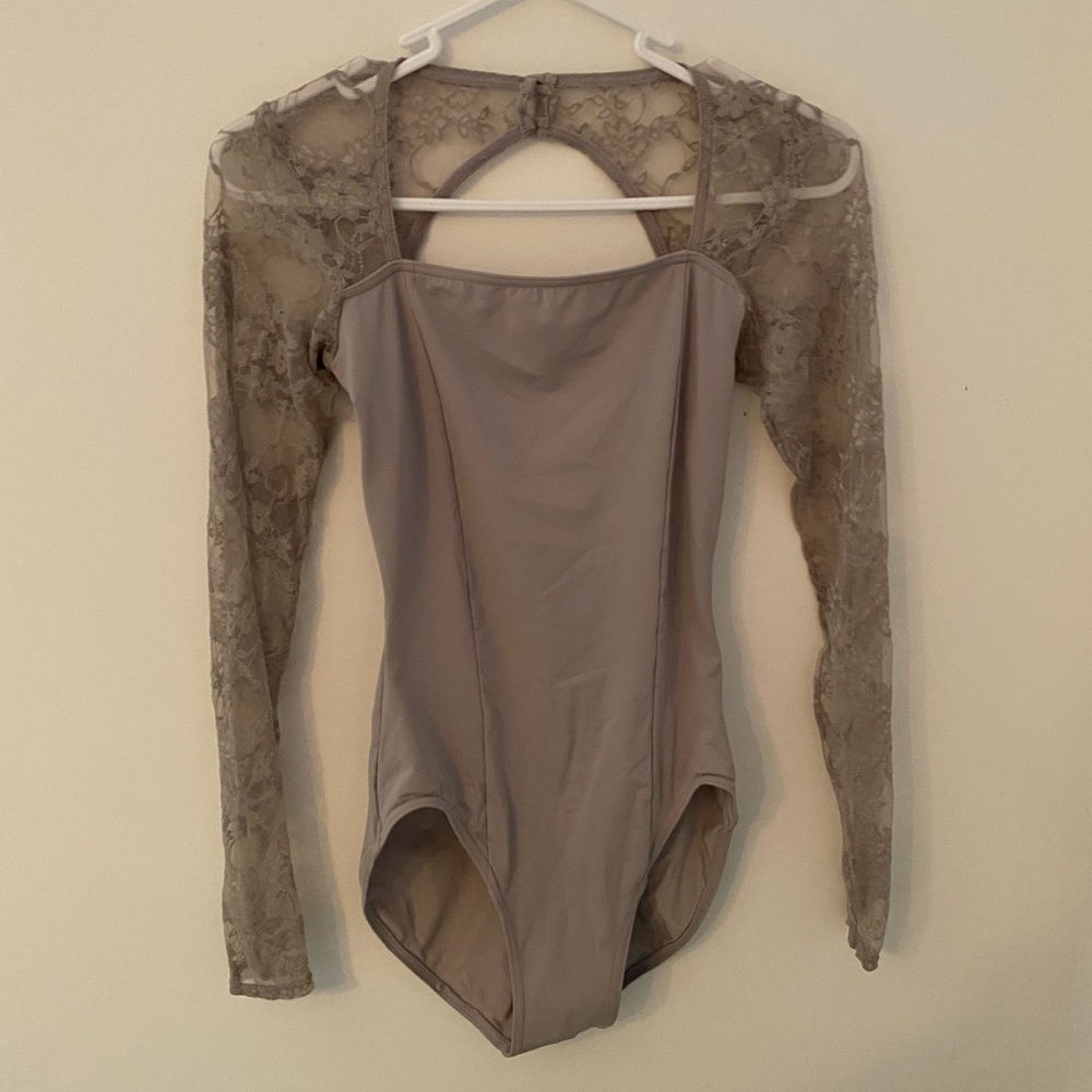 Capezio Pinched Front/Low Back Grey Lace Leotard